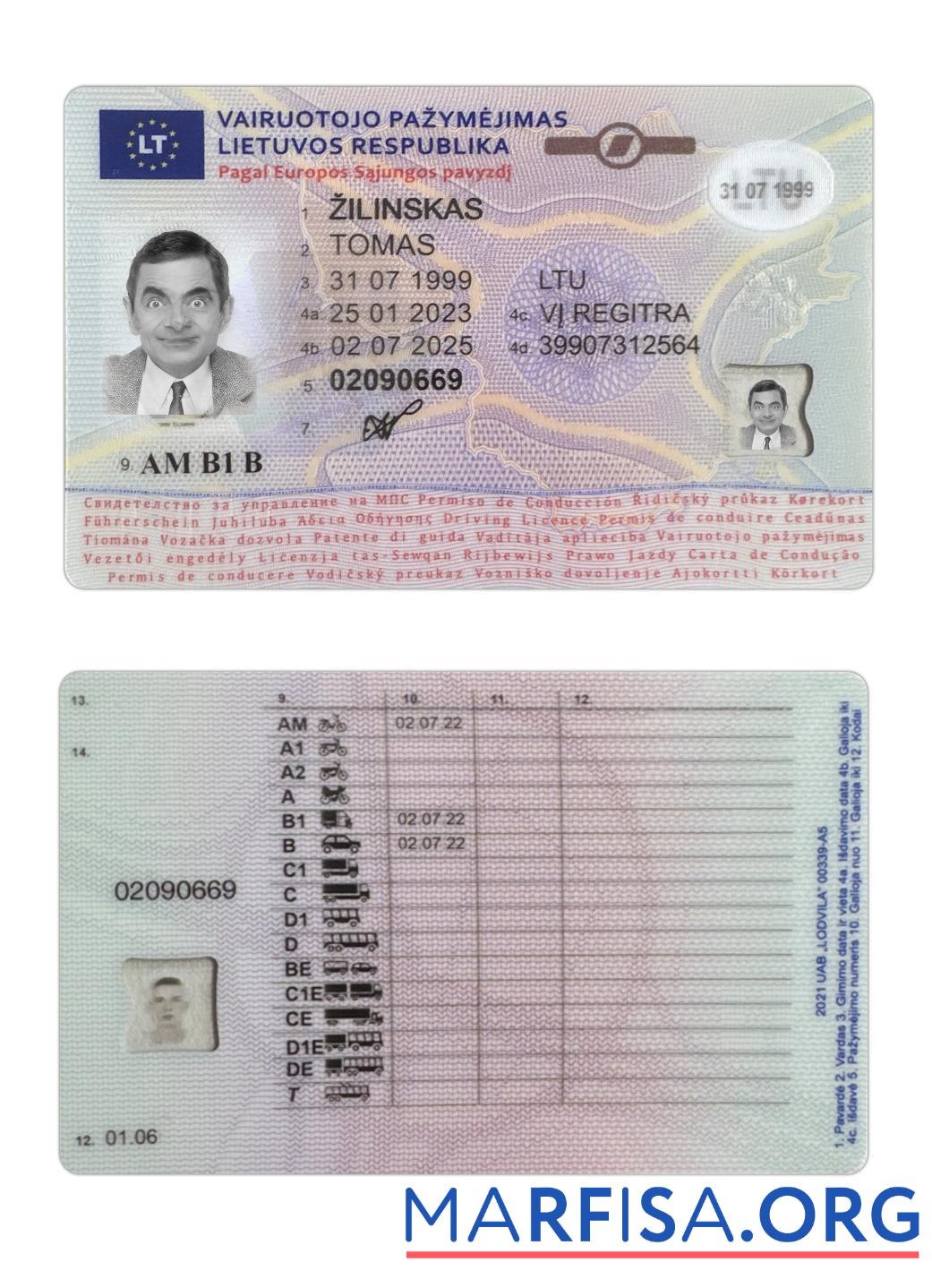 Downloadable Lithuania driving license 2023 present template
